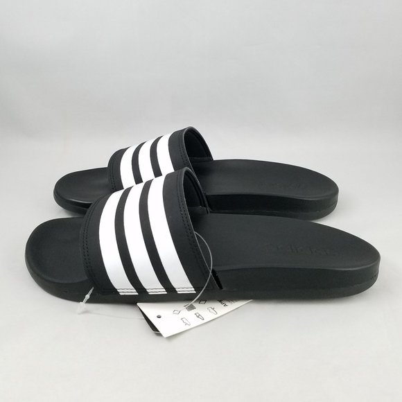 NEW Sz Men 6-13 | Women 7-14 Adidas Comfort Slides in Black with White Stripes - Picture 4 of 10